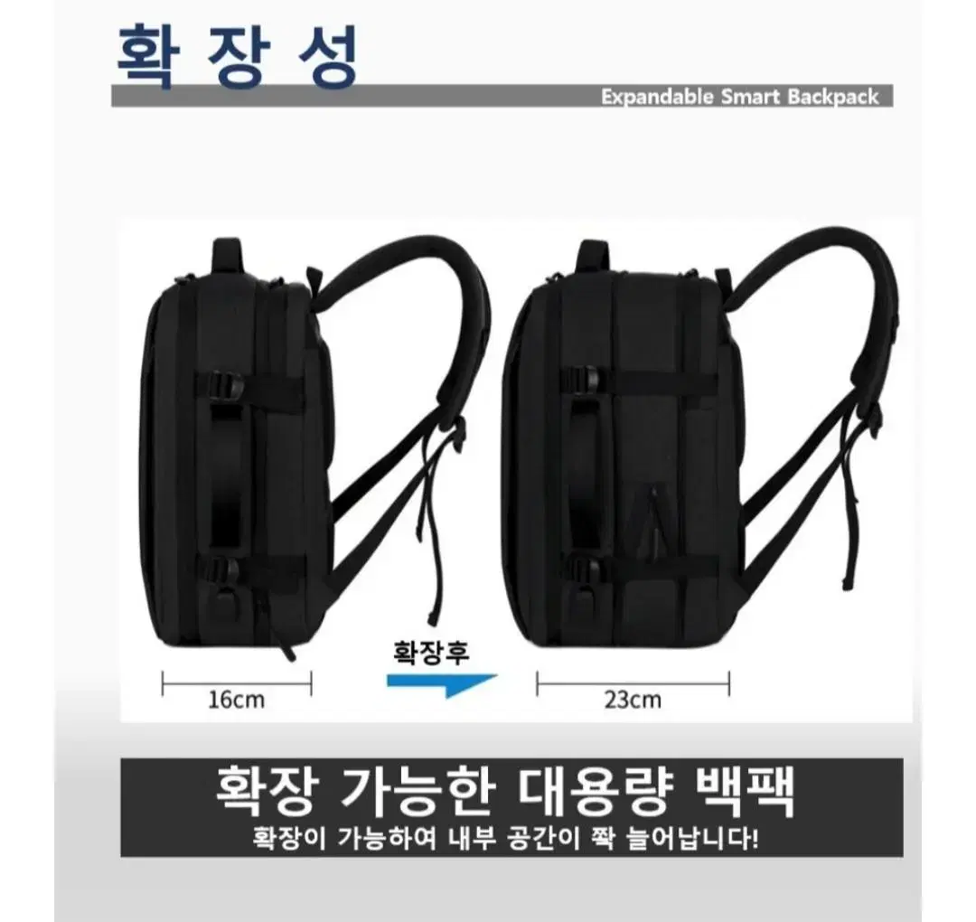 가격 할인 새제품 확장백팩 여행용백팩 남녀공용 블랙